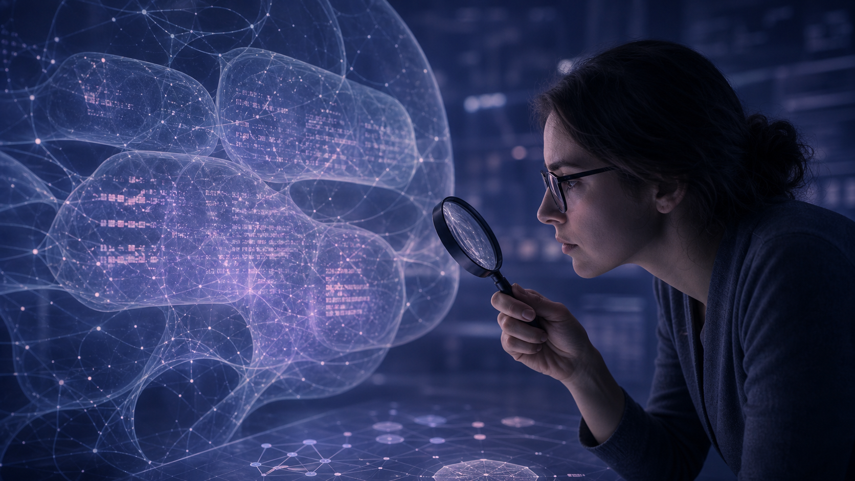 A privacy researcher examining faint traces of remembered text inside a language model