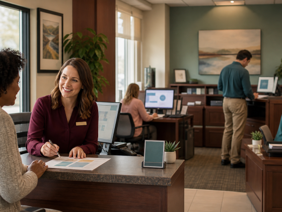 CSI and HuLoop Brought Human-Guided Automation to Banks 2 Community bank staff supervising document and workflow automation while serving customers