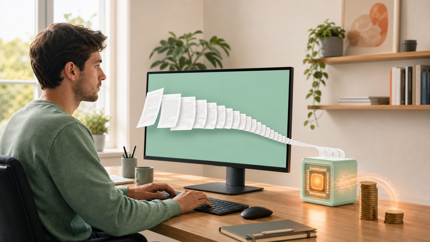 A developer workspace showing longer context and lower processing cost