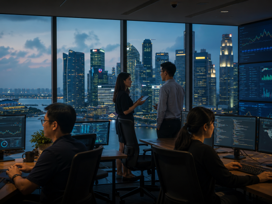 Singapore Shows What Financial AI Looks Like After the Pilot Stage 2 A Singapore financial operations centre combining cloud infrastructure, payment flows, and security monitoring