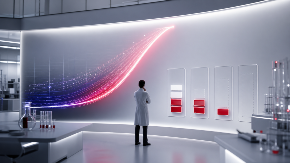 Researcher examining incomplete AI safety measurements beside rapidly advancing model capability