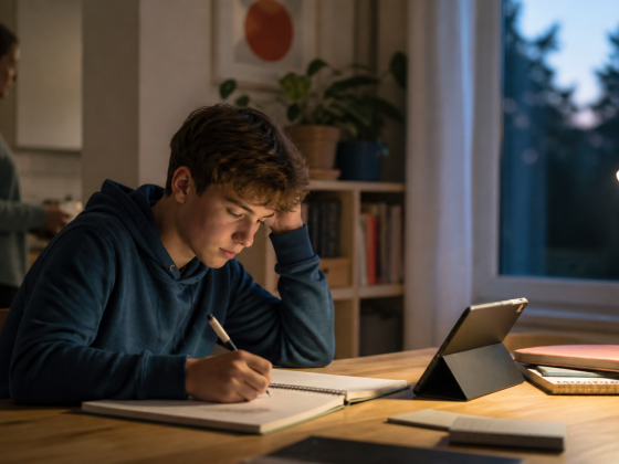 ChatGPT for Teens Adds Guardrails Years After Young Users Arrived 8 A teenager studies with a notebook and tablet while a parent remains nearby