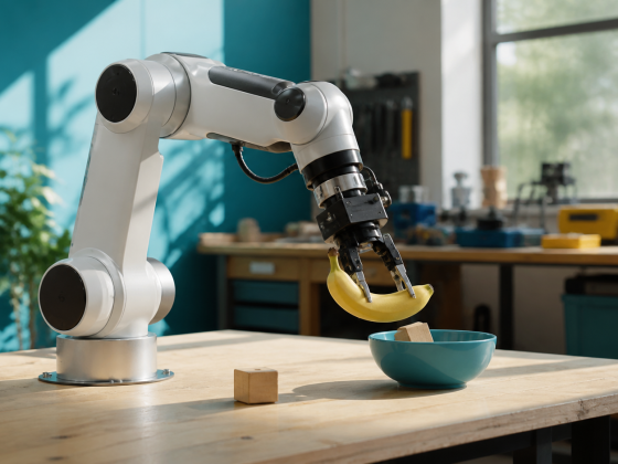 Generalist AI’s Robots Learn New Tasks From Short Demonstrations 1 A robotic arm improvises with a banana-shaped tool to move a wooden block into a bowl