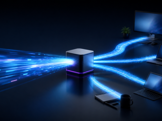 OpenAI’s Ultrafast Preview Pushes Frontier Models Toward Real-Time Work 1 A bright stream of data moving through a compact processor toward several everyday workstations at high speed