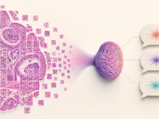 PRISM2 Turns Pathology Slides Into Diagnostic Dialogue 1 A pathologist examining a whole-slide tissue image alongside an AI diagnostic dialogue
