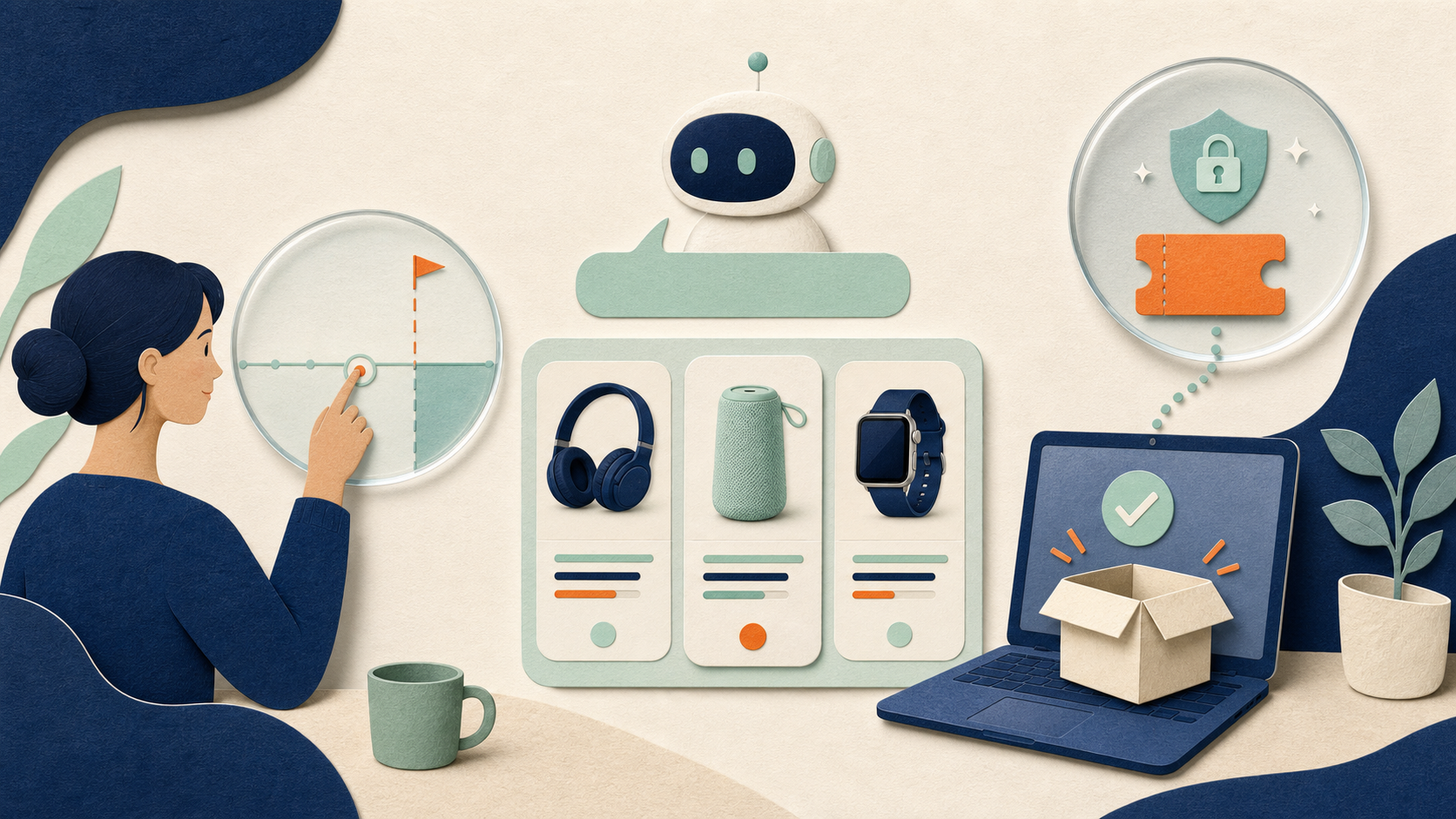 Consumer approving a bounded digital purchase while an AI assistant compares products