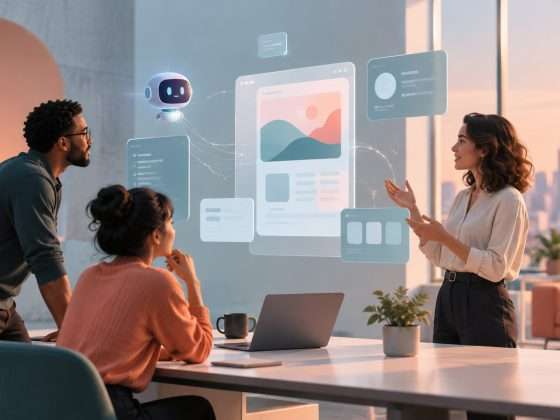 Lovable Says Its Annualized Revenue Has Passed $600 Million 2 Editorial illustration of a small team discussing an AI-assisted application in a workspace