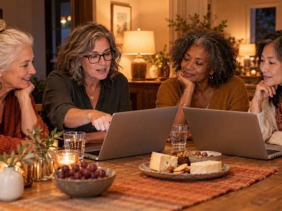Aged Intelligence Society Makes AI Learning a Shared Exercise 3 AI-generated fictional gathering of women learning with laptops, not the real Aged Intelligence Society or its founders