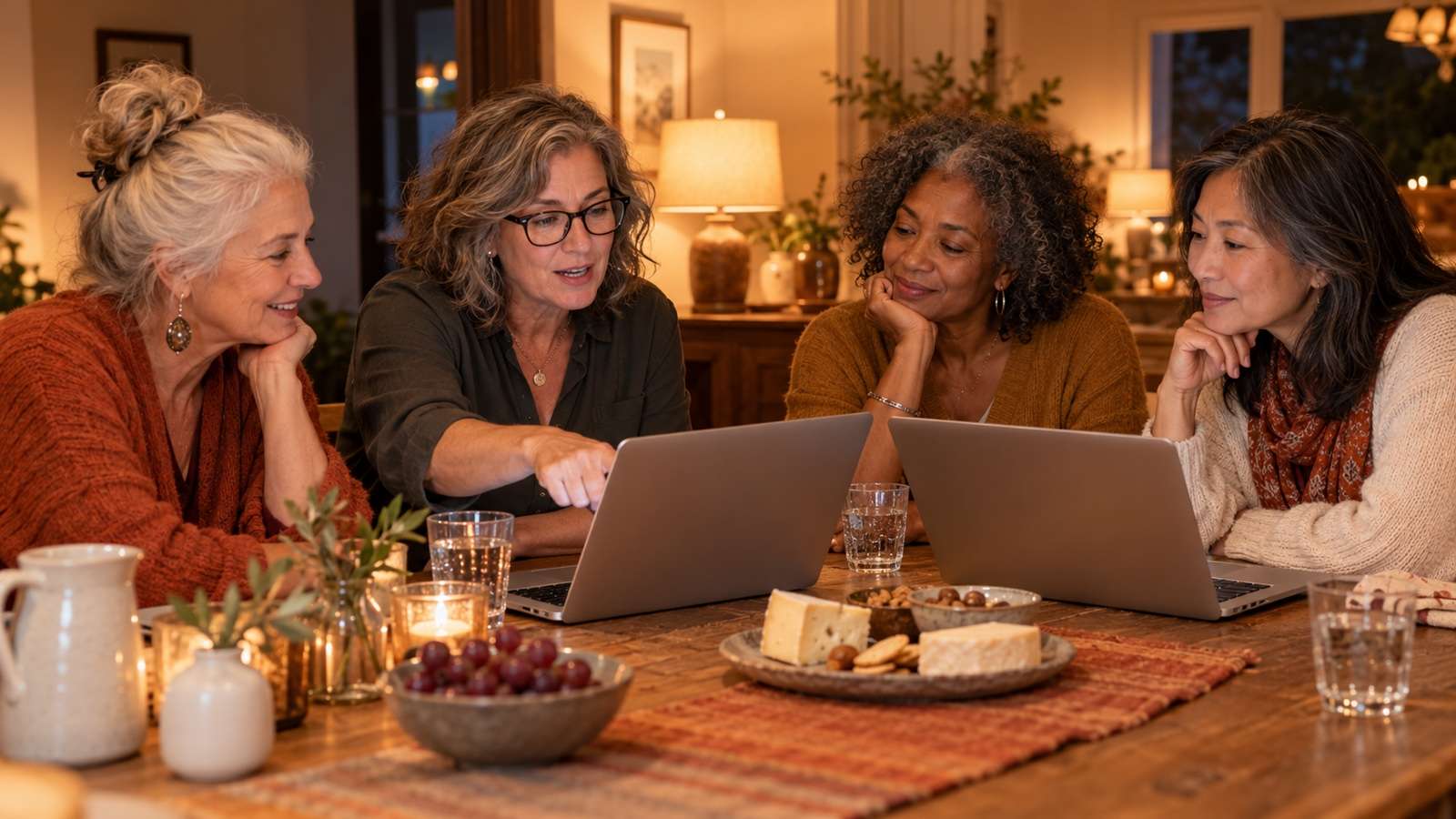 AI-generated fictional gathering of women learning with laptops, not the real Aged Intelligence Society or its founders