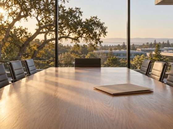 Meta Links Its Non-Voting Share Plan to Founder Leadership 9 AI-generated fictional California technology-company boardroom and campus, not Meta's actual premises