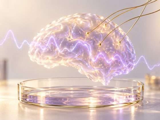 Coherence's $45 Million Round Backs Experimental Cancer Neurotechnology 1 AI-generated conceptual neural surface and electrode-like filaments above a laboratory dish, not an actual device, patient or proven treatment