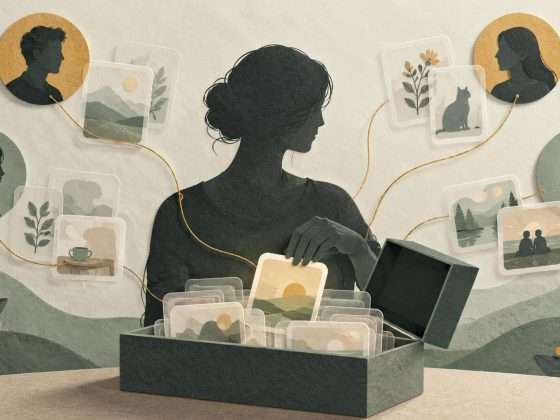 Muse's Internal Instructions Reveal a System for Mapping Personal Relationships 2 Editorial paper-cut illustration of personal relationships connected to unlabelled digital memory cards