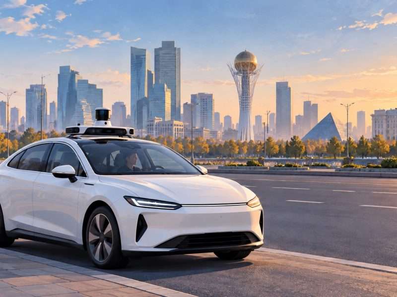inDrive's Kazakhstan Robotaxi Plan Begins With a Feasibility Test 1 AI-generated conceptual illustration of an unbranded autonomous test sedan with a safety operator, not an actual Pony.ai vehicle or operating service